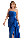 Elegant Sweetheart Soft Satin Mermaid Side Slit Pretty Long Bridesmaid Dresses