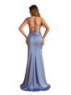 Elegant Spaghetti Straps Side Slit Criss Cross Back Mermaid Soft Satin Long Bridesmaid Dresses