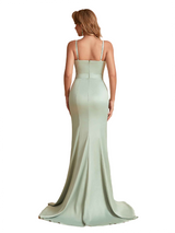 Sexy Silky Satin Spaghetti Straps Mermaid Side Slit Floor Length Bridesmaid Dresses Online