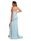 Sexy Spaghetti Straps V-Neck Side Slit Mermaid Soft Satin Pretty Long Bridesmaid Dresses