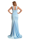 Elegant Asymmetric Silky Satin Mermaid Side Slit Floor Length Bridesmaid Dresses Online