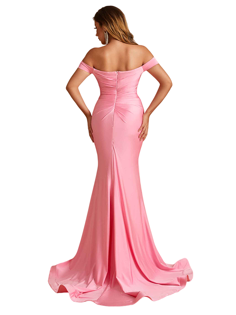 Sexy Off The Shoulder Mermaid Stretch Jersey Long Bridesmaid Dresses