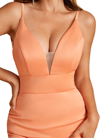 Simple V-Neck Spaghetti Straps Open Back Mermaid Soft Satin Long Bridesmaid Dresses