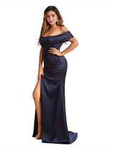 Sexy One Shoulder Mermaid Soft Satin Side Slit Beauty Long Bridesmaid Dresses