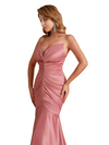 Sexy Silky Satin Sweetheart Mermaid Side Slit Ruched Long Bridesmaid Dresses