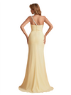 Sexy Silky Satin One Shoulder Mermaid Side Slit Ruched Long Bridesmaid Dresses Online