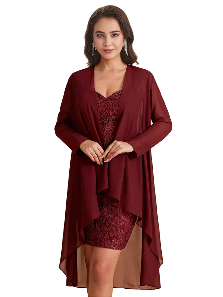 Elegant Lace Sheath Knee Length Midi Mother Of The Bride Dresses With Jacket