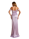 Sexy Off The Shoulder Boning Side Slit Mermaid Stretch Satin Long Bridesmaid Dresses Online