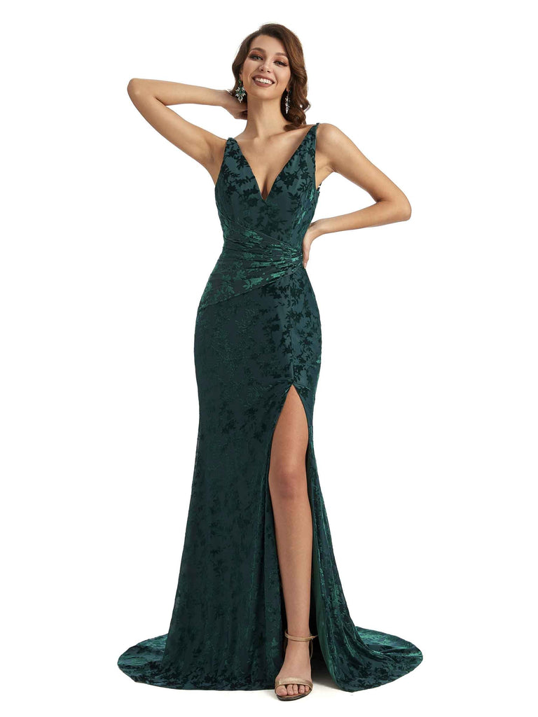 V-neck Mermaid Winter Velvet Bridesmaid Dresses - ChicSew
