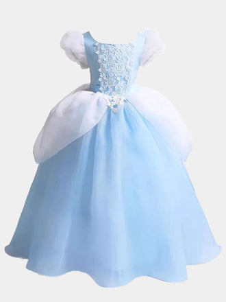 Flower Girls Blue Fairytale A-line Princess Gown for Wedding Kids Dress