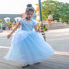 Flower Girls Blue Fairytale A-line Princess Gown for Wedding Kids Dress