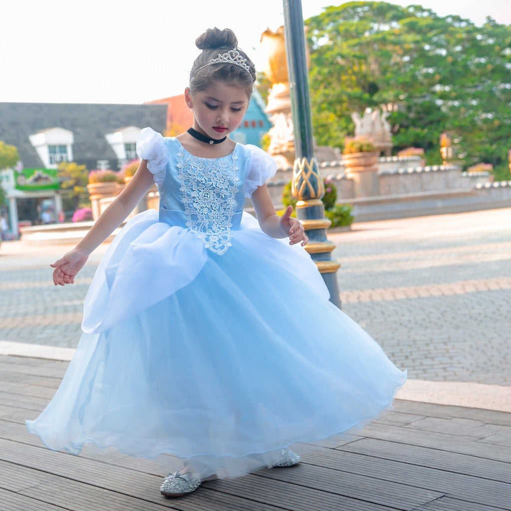 Flower Girls Blue Fairytale A-line Princess Gown for Wedding Kids Dress