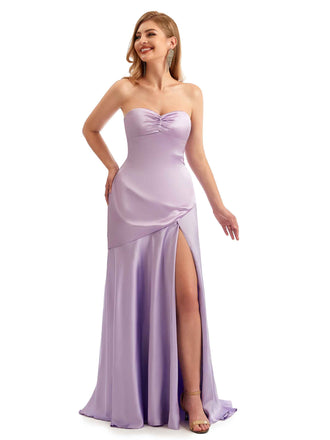 Simple Silky Satin Side Split Sweetheart Long Mermaid Bridesmaid Dresses Online