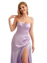 Ruched Center Bust Sweetheart Satin Boho Bridesmaid Dresses