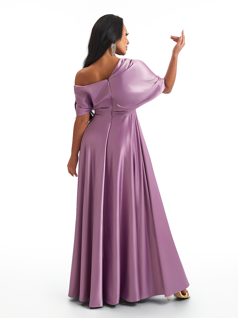 Elegant Asymmetric Straps Soft Satin A-Line Unique Long Mother Of The Bride Dresses Online