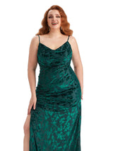 Plus Size Sexy Side Slit Spaghetti Straps Mermaid Floral Velvet Long Bridesmaid Dresses