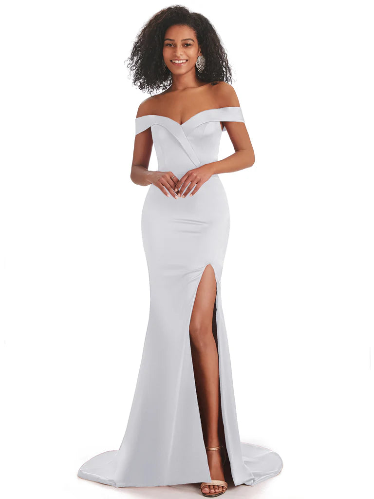Sexy Mermaid Soft Satin Off-Shoulder Floor-Length African Bridesmaid Dresses In Stock