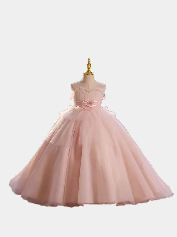 Flower Girls Pink Elegant A-line Princess Gown for Wedding Kids Tutu Dress