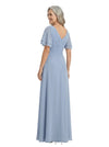 ChicSew V-Neck Flutter Sleeve Ruched Bodice Beaded Detail Floor Length Chiffon Modern Mother of the Bride Dresses
