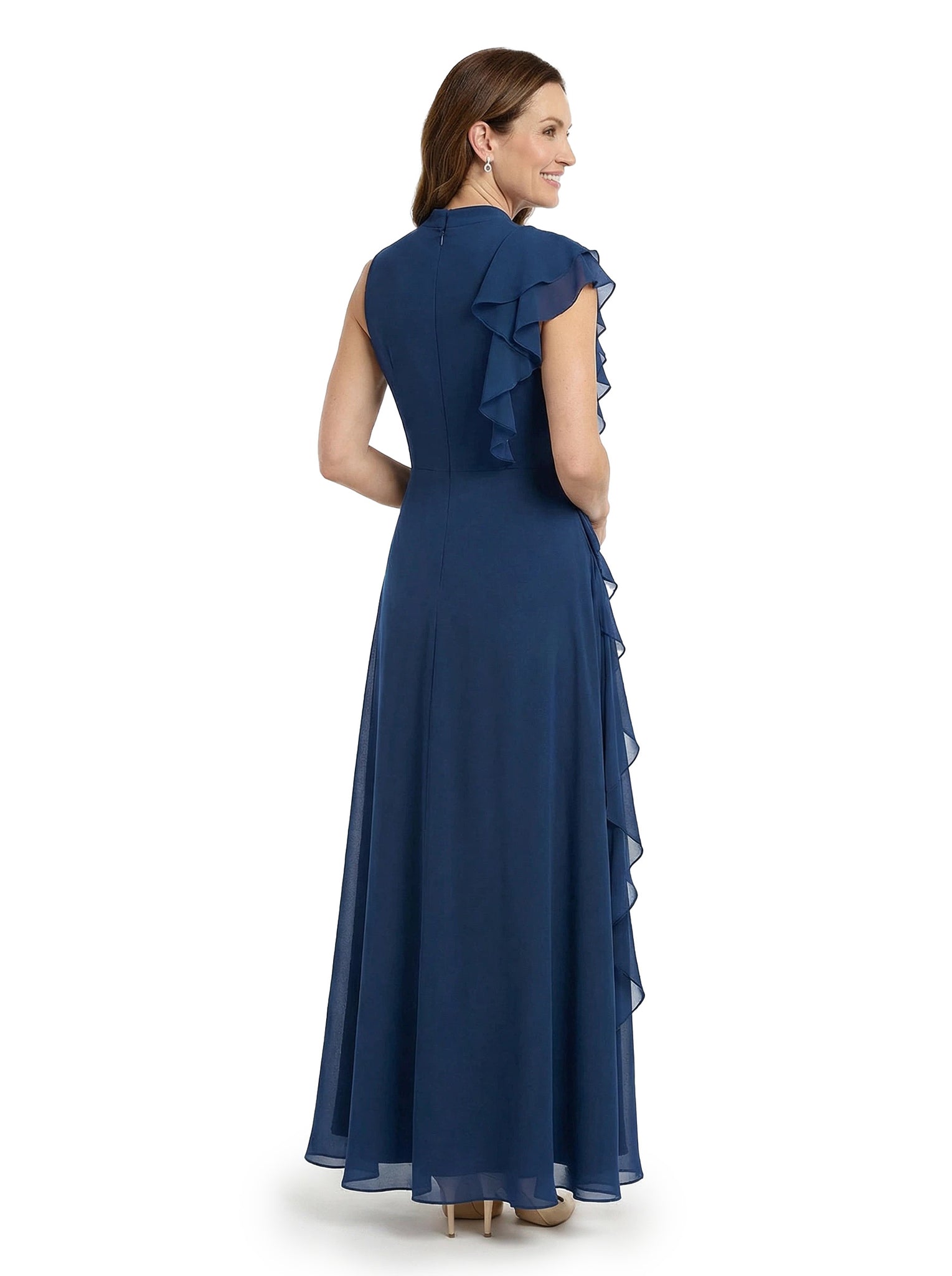 ChicSew Modern High Neck Sleeveless Chiffon Ruffle Long Mother Of The Bride Dresses