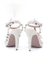 Pearl Slingback Heels for Women, Pointed Closed Toe Slip On Heeled Sandals Stiletto Heel Evening Bridal Shoes for Wedding