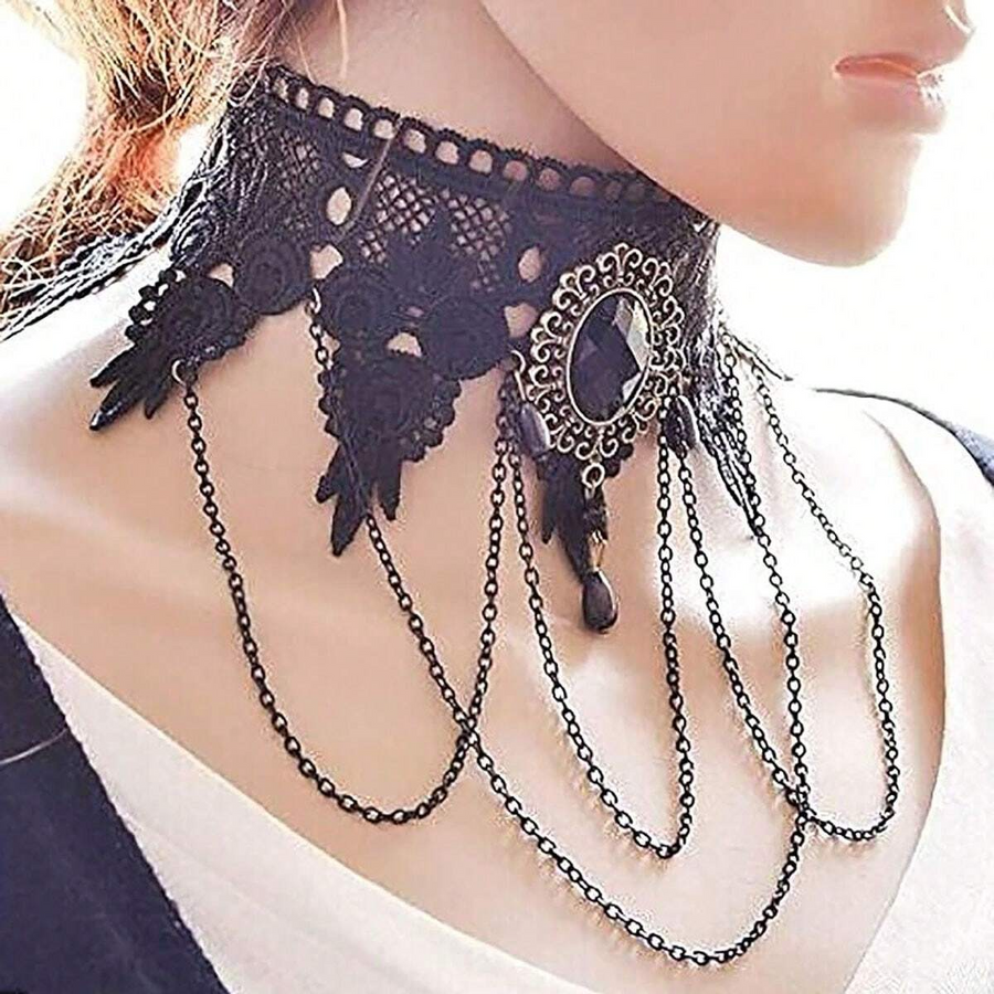 3PCS Halloween Costumes Jewelry for Women - Black Lace Choker Gothic Vampire Necklace Costume Jewelry