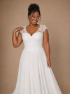 ChicSew Classy V-Neck Lace Applique Chiffon Cap Sleeves A-Line Pleated Floor-Length Wedding Dress