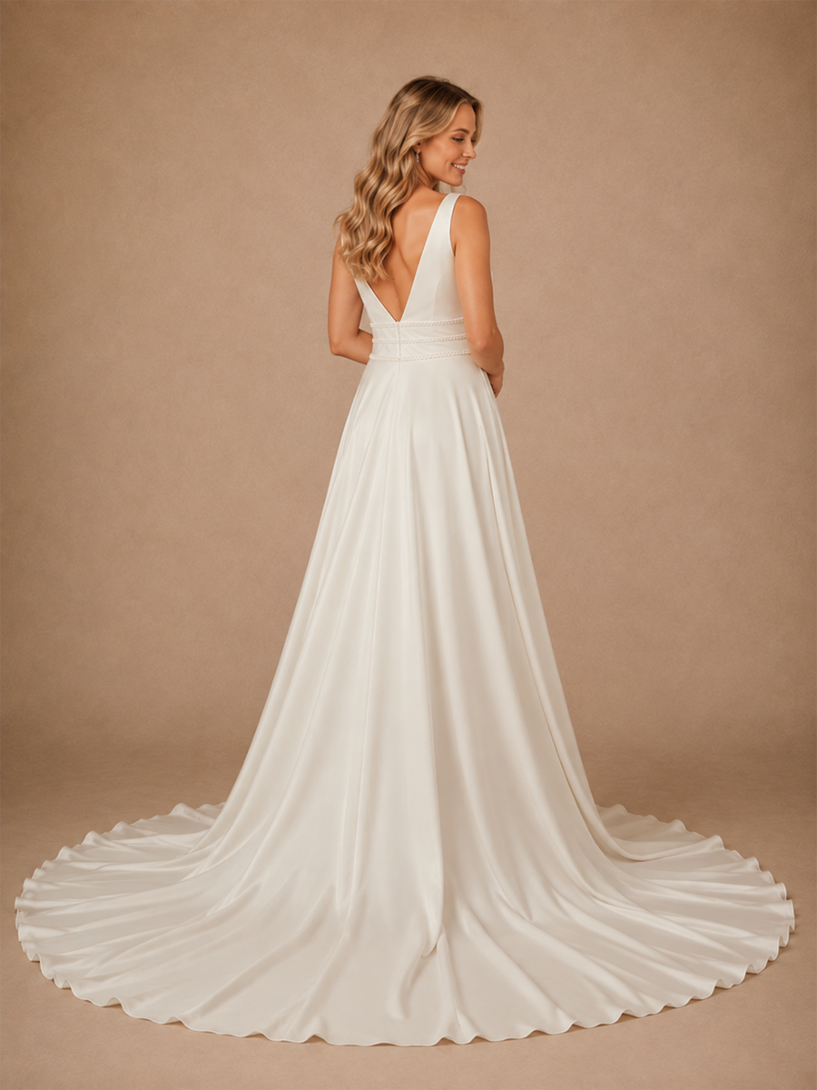 ChicSew Modern Spaghetti Straps Sleeveless A-line Satin Floor-Length Wedding Dress