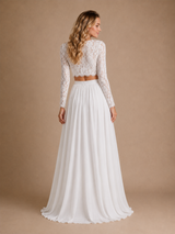 ChicSew Elegant Bateau Long Sleeves Two Piece Lace Chiffon A-Line Maxi Wedding Dress