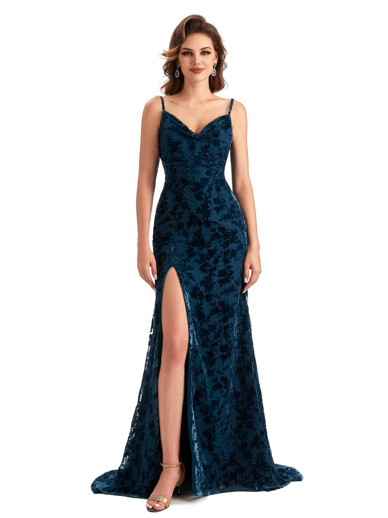 Winter Spaghetti Straps Floral Velvet Bridesmaid Dresses - ChicSew Winter Spaghetti Straps Floral Velvet Bridesmaid Dresses - ChicSew