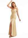 Side Slit Straps Summer Satin Bridesmaid Dresses