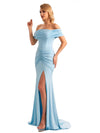 Elegant Mermaid Off the Shoulder Side Slit Stretchy Jersey Long Formal Bridesmaid Dresses