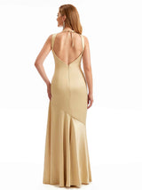 Simple Side Slit Straps Stretch Satin Long Mermaid Nice Wedding Guest Dresses