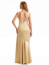 Mermaid Halter Ribbon Cowl Neck Side Split Neutral Bridesmaid Dress