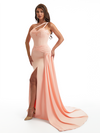 Sexy One Shoulder Side Slit Mermaid Soft Satin Long Bridesmaid Dresses Online