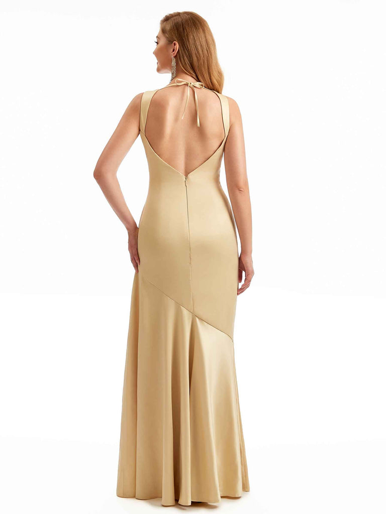 Chic Cowl Neck Satin Boho Bridesmaid Maxi