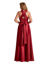 Elegant Soft Satin Convertible A-Line Side Slit Unique Long Bridesmaid Dresses