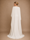 ChicSew Elegant Round Neck Crepe Mermaid Floor-Length Wedding Dress With Cape