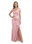 ChicSew Unique V-Neck Ruffle Cap Sleeve Silky Satin Mermaid Ruched Mother Of The Groom Dresses With Slit