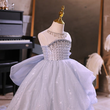 Flower Girls Rhinestone Fairytale A-line Luxury Princess Gown for Wedding Kids Dress