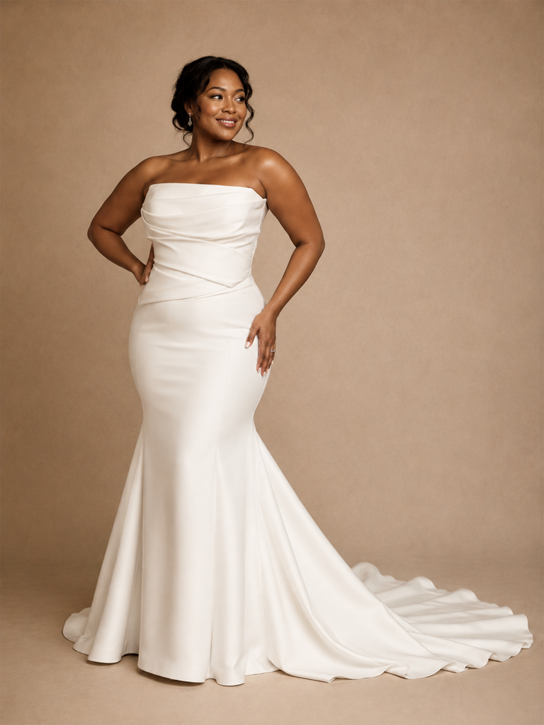ChicSew Elegant Fancy Strapless Crepe Ruched Mermaid Floor-Length Wedding Dress