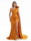 Elegant  Side Slit One Shoulder Mermaid Long  Dresses In Satin