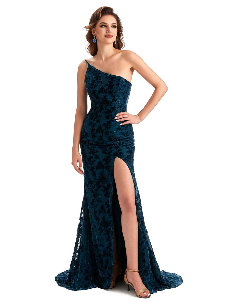 ChicSew Floral Velvet Long Mermaid Bridesmaid Dresses Sexy Side Split / Dresses to wear to a wedding as a guest, Rust