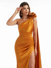 Elegant  Side Slit One Shoulder Mermaid Long  Dresses In Satin