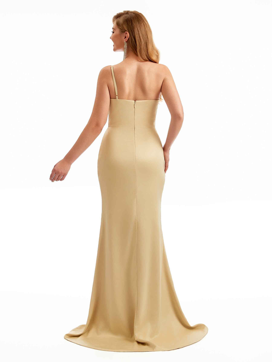Sexy Stretchy Satin Fall Long Bridesmaid Dresses