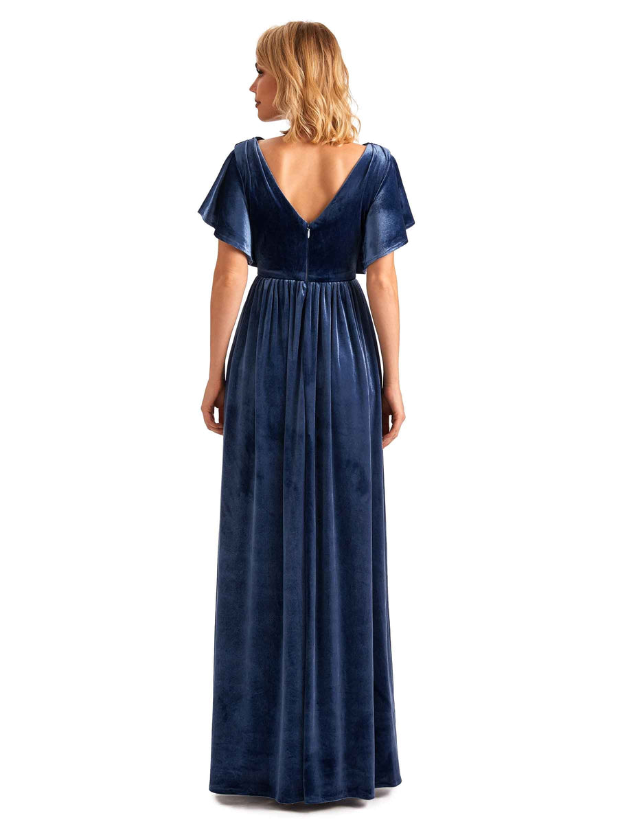 Winter Jewel Bat Sleeves Velvet Bridesmaid Dresses