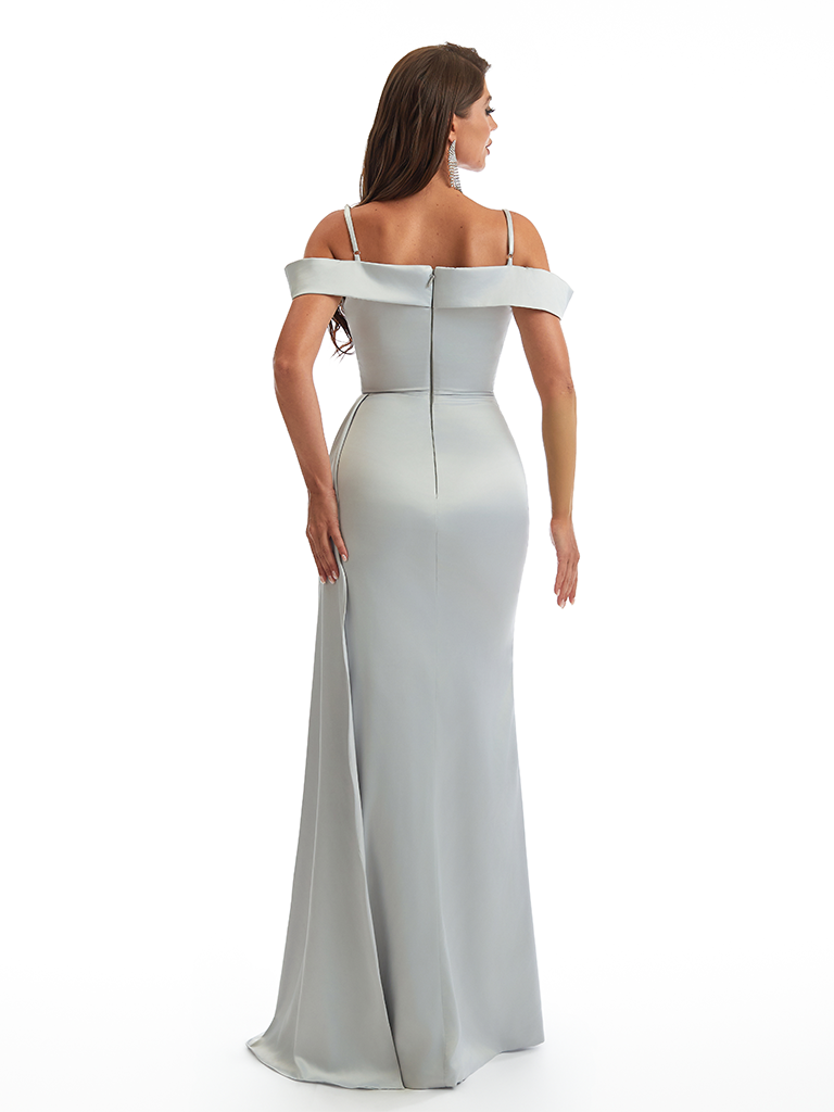 Sexy Cold Shoulder Side Slit Mermaid Soft Satin Long Bridesmaid Dresses Online