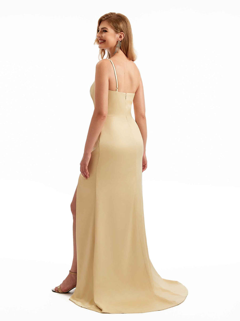 Sexy Stretchy Satin One Shoulder Boho Bridesmaid Dresses