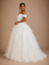 ChicSew Romantic Off The Shoulder Ruffled Tulle A-Line Maxi Wedding Dress With Applique