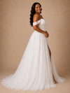 ChicSew Elegant Lace Tulle A-Line Side Slit Off The Shoulder Floor-Length Wedding Dress